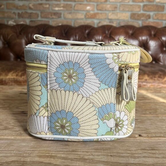 Spartina Floral Train Case Cosmetic Case NWT Linen Genuine Leather - Picture 8 of 13